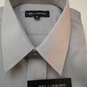 NWT Bellissimo Men's Size 15 1/2 Grey Button Front & Cuffs Dress Shirt